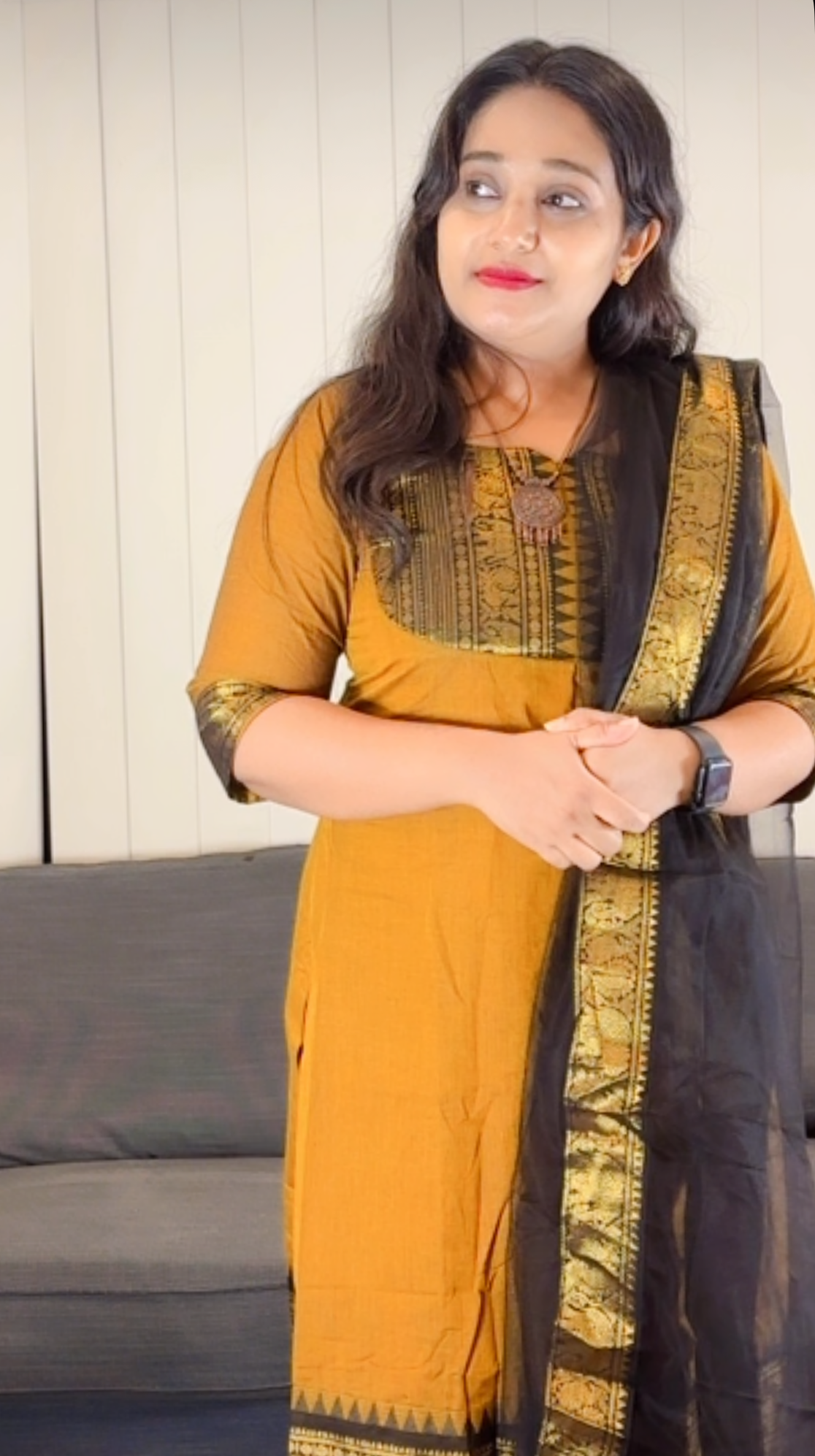 Mustard Gold Anarkali Suit with Black Dupatta - Image 2