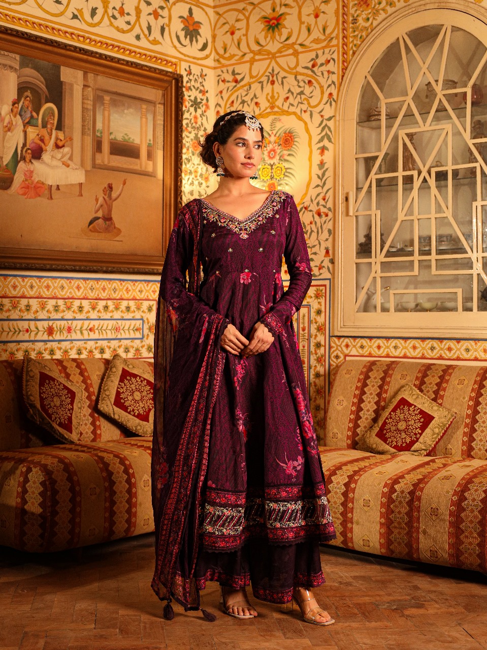Deep Plum Embroidered Anarkali Set - Image 2