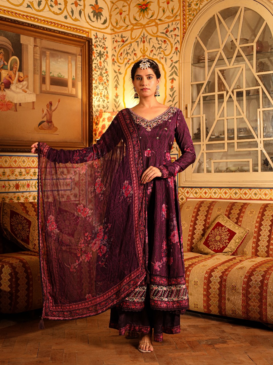 Deep Plum Embroidered Anarkali Set - Image 3