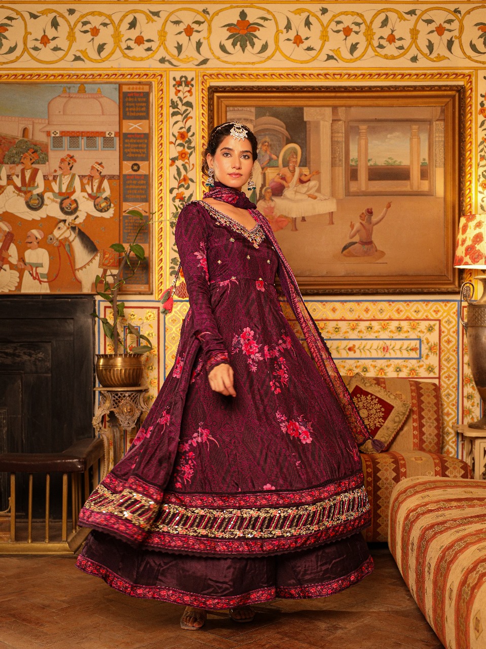Deep Plum Embroidered Anarkali Set - Image 4