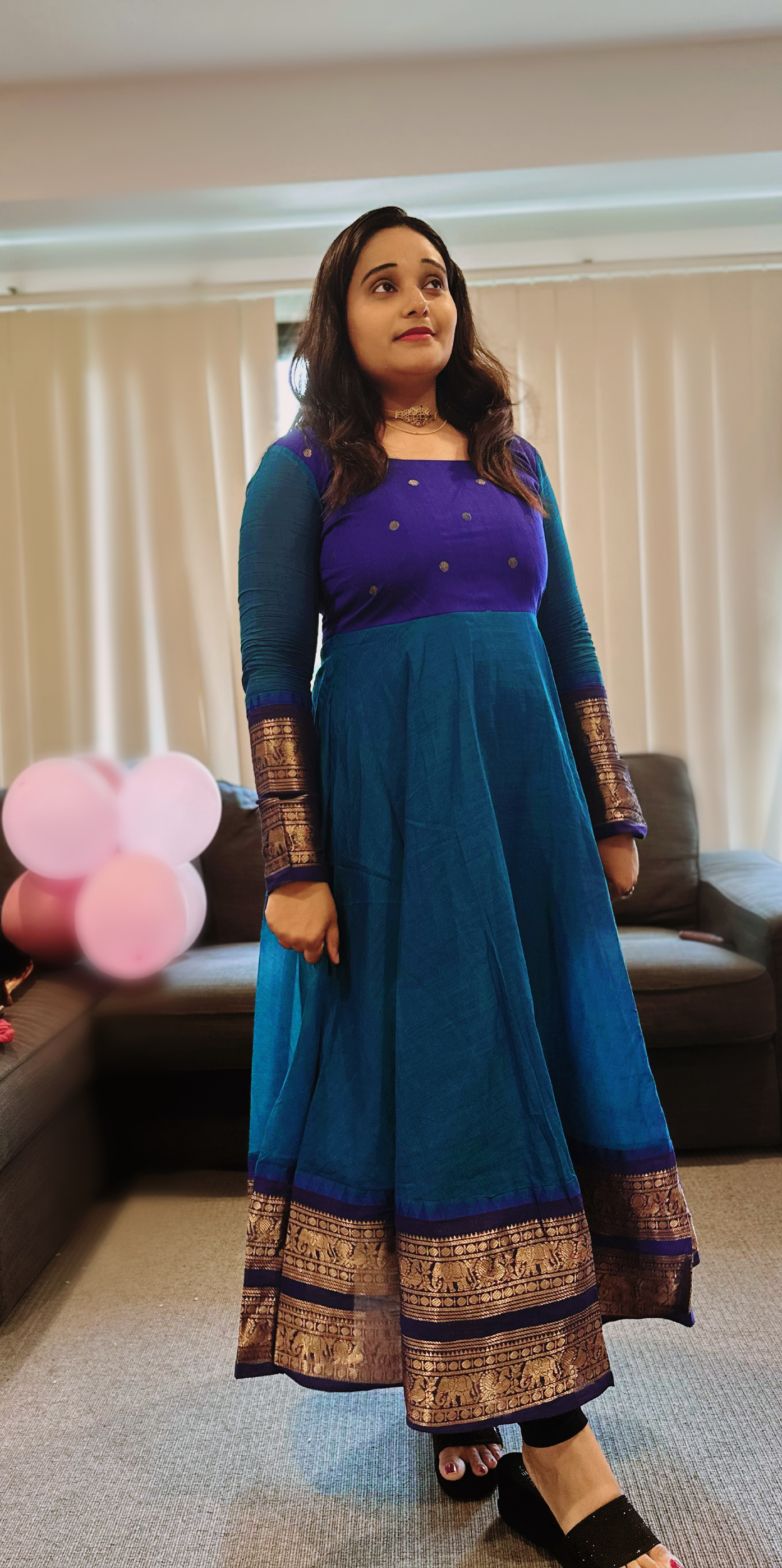 Dual-Tone Blue Anarkali Kurta with Gold Border