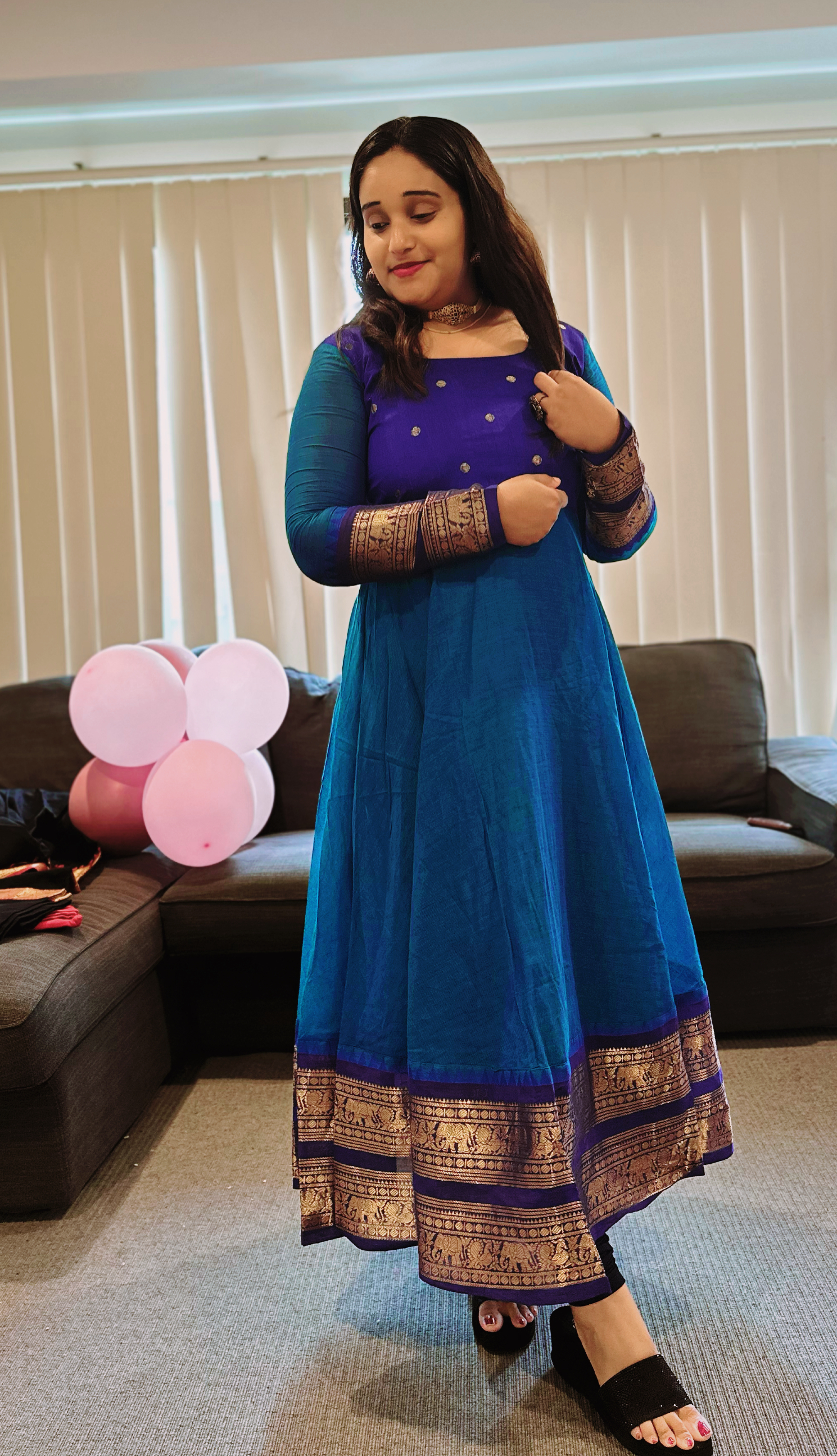 Dual-Tone Blue Anarkali Kurta with Gold Border - Image 2