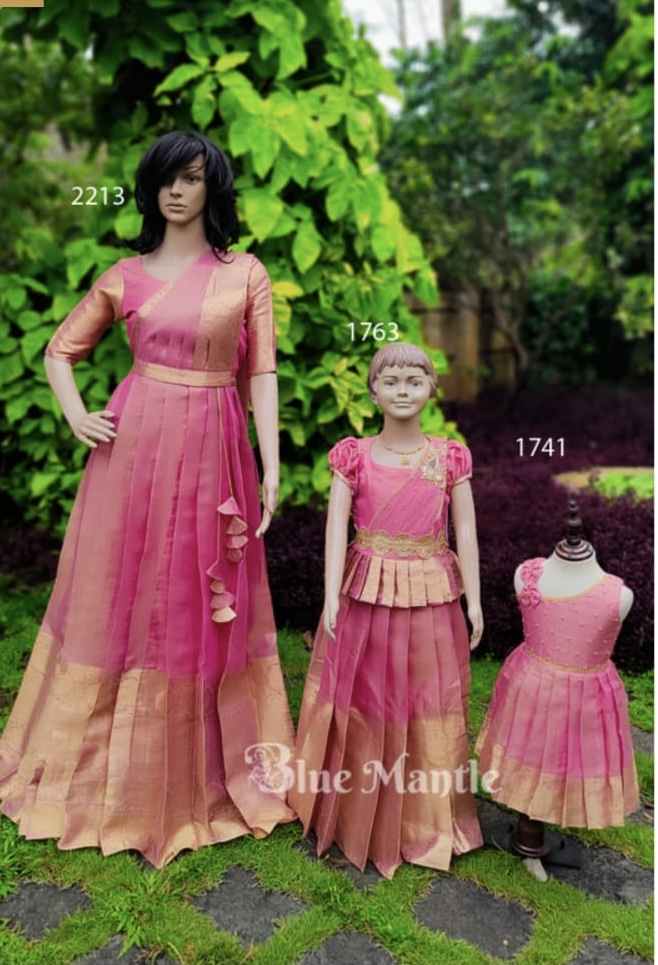 Elegant Pink & Gold Mom & Daughters Matching Set