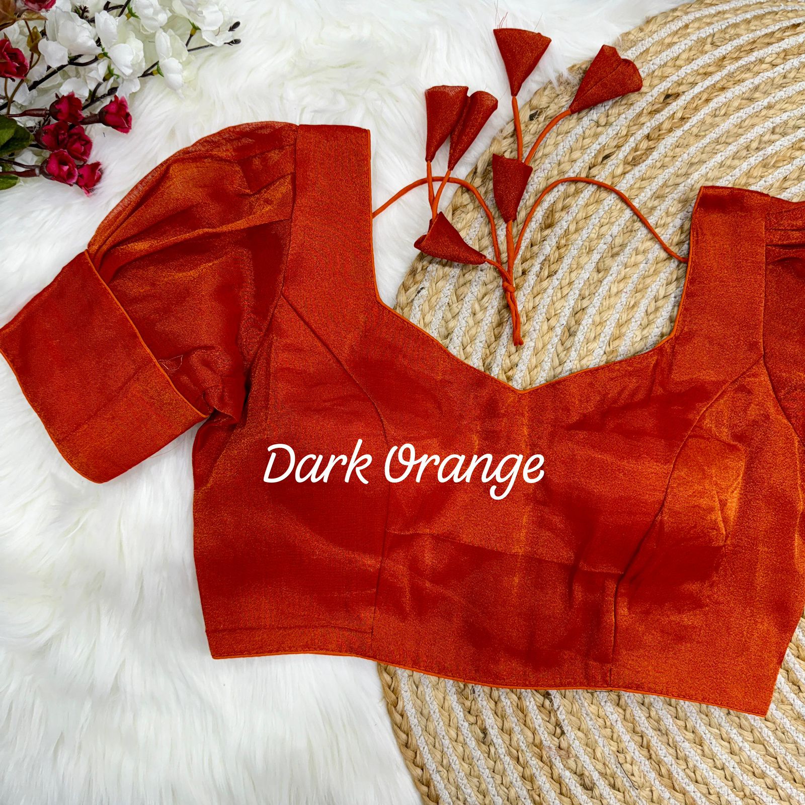 Dark Orange Metallic Silk Saree Blouse
