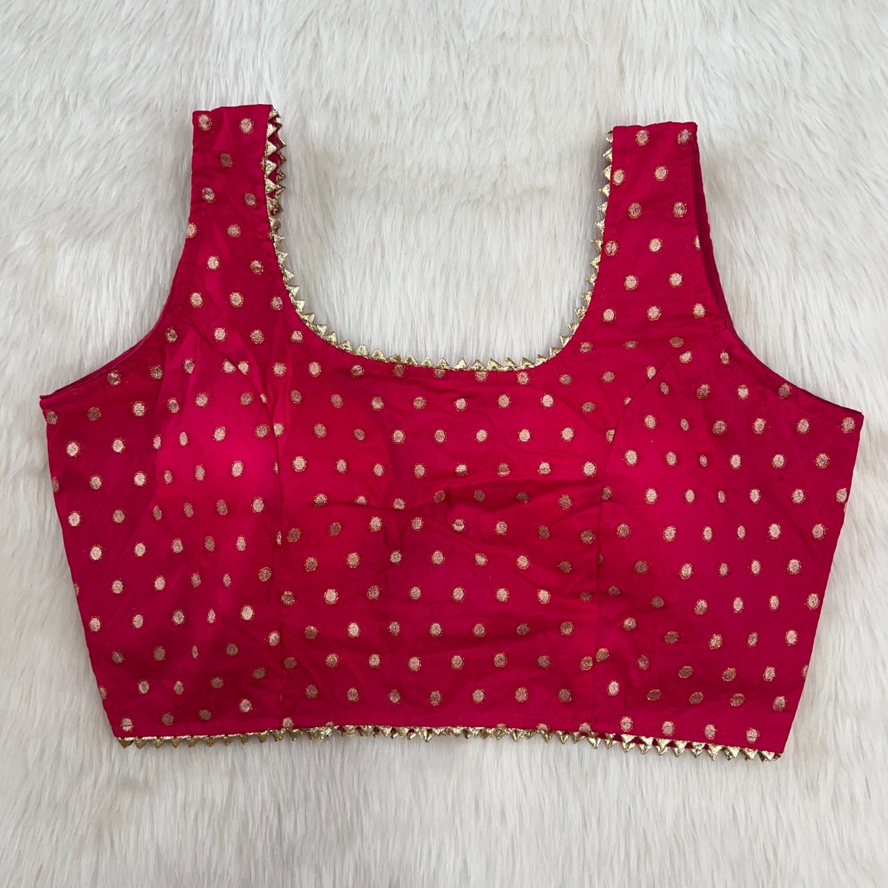 Vibrant Pink Butti Print Sleeveless Saree Blouse