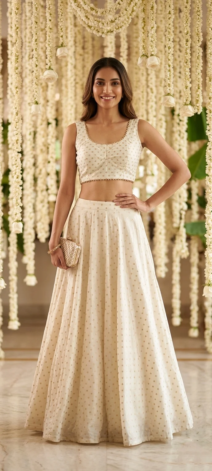 Elegant Cream & Gold Butti Print Saree Blouse