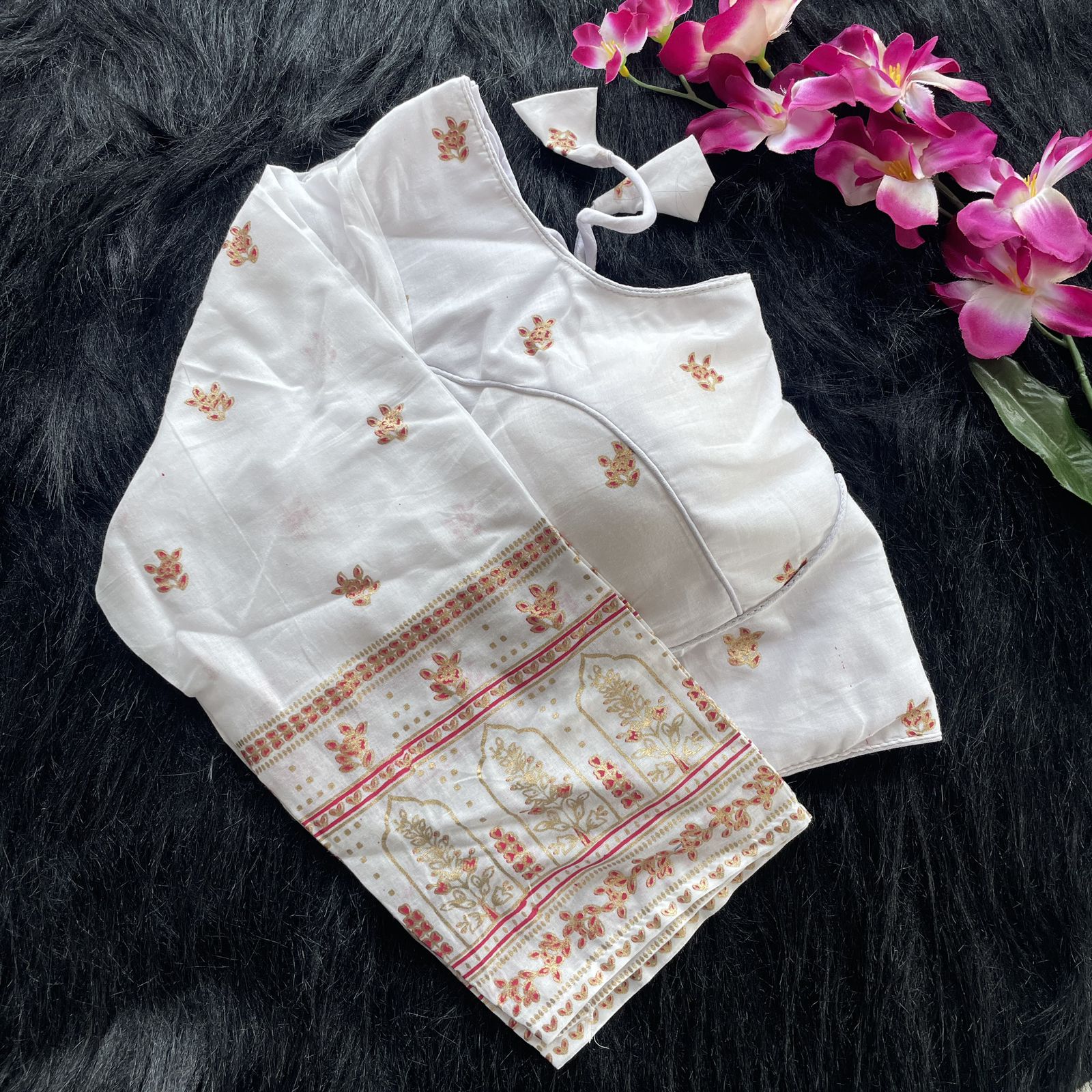 Elegant White Embroidered Saree Blouse