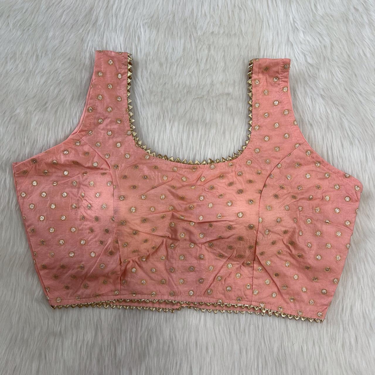 Charming Peach Butti Work Sleeveless Saree Blouse