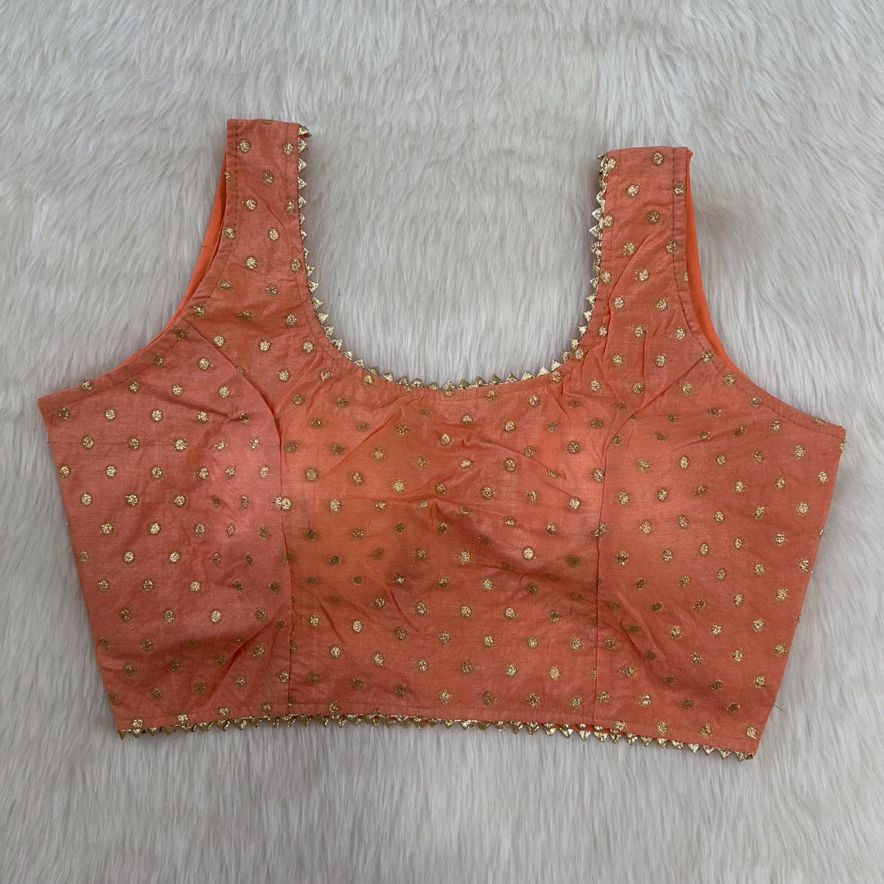 Cheerful Orange Butti Work Sleeveless Saree Blouse