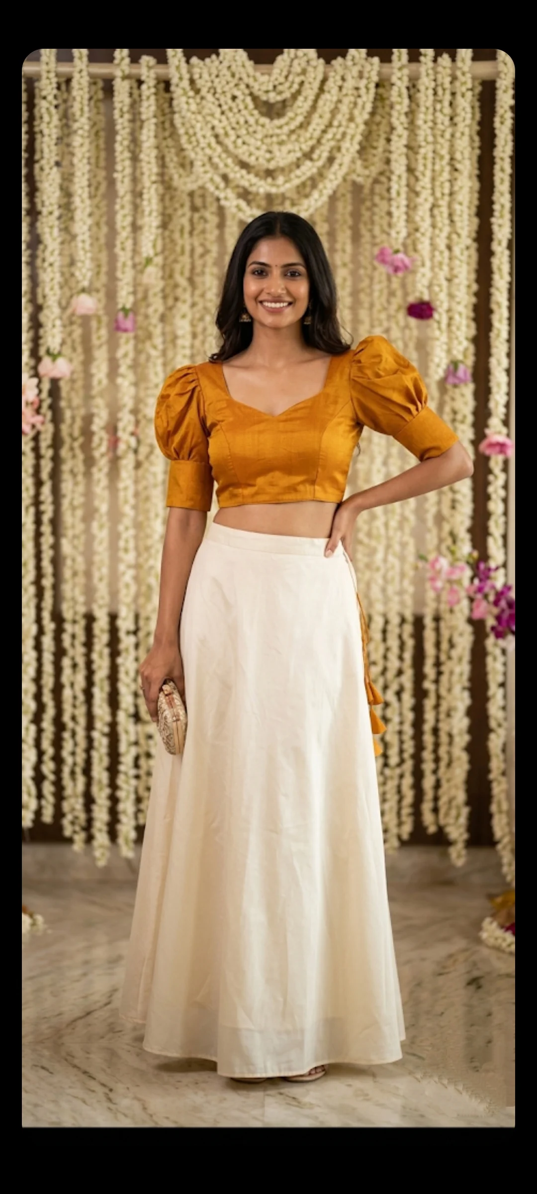 Stylish Mustard Metallic Silk Saree Blouse with Puff Sleeves