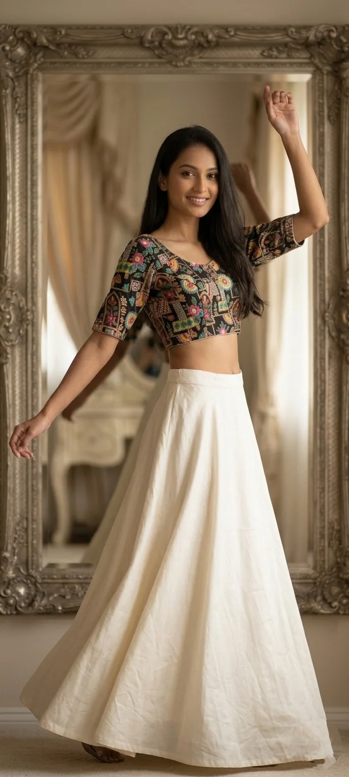 Black Embroidered Patchwork Readymade Blouse