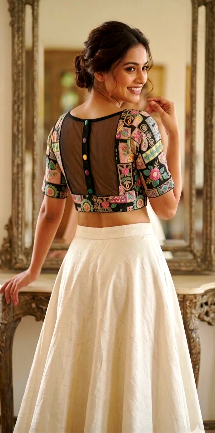 Black Embroidered Patchwork Readymade Blouse - Image 3