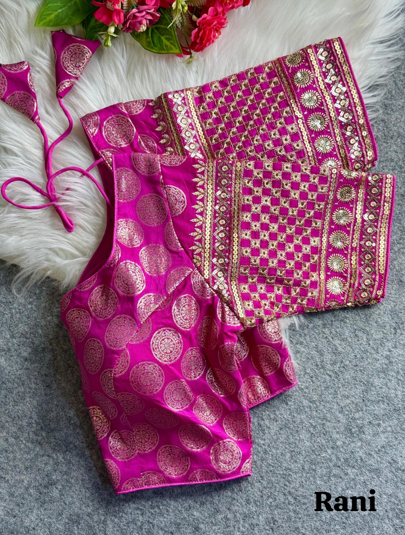 Elegant Rani Pink Dola Silk Blouse with Dual Embroidery