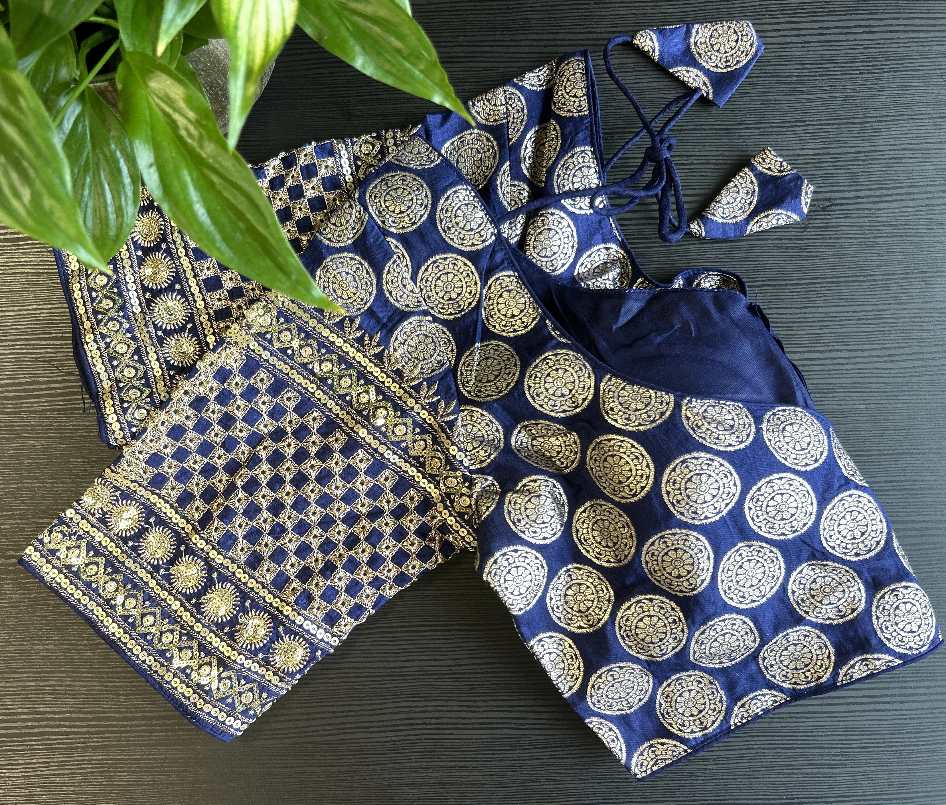 Royal Blue Dola Silk Blouse with Dual Weave & Sequin Embroidery
