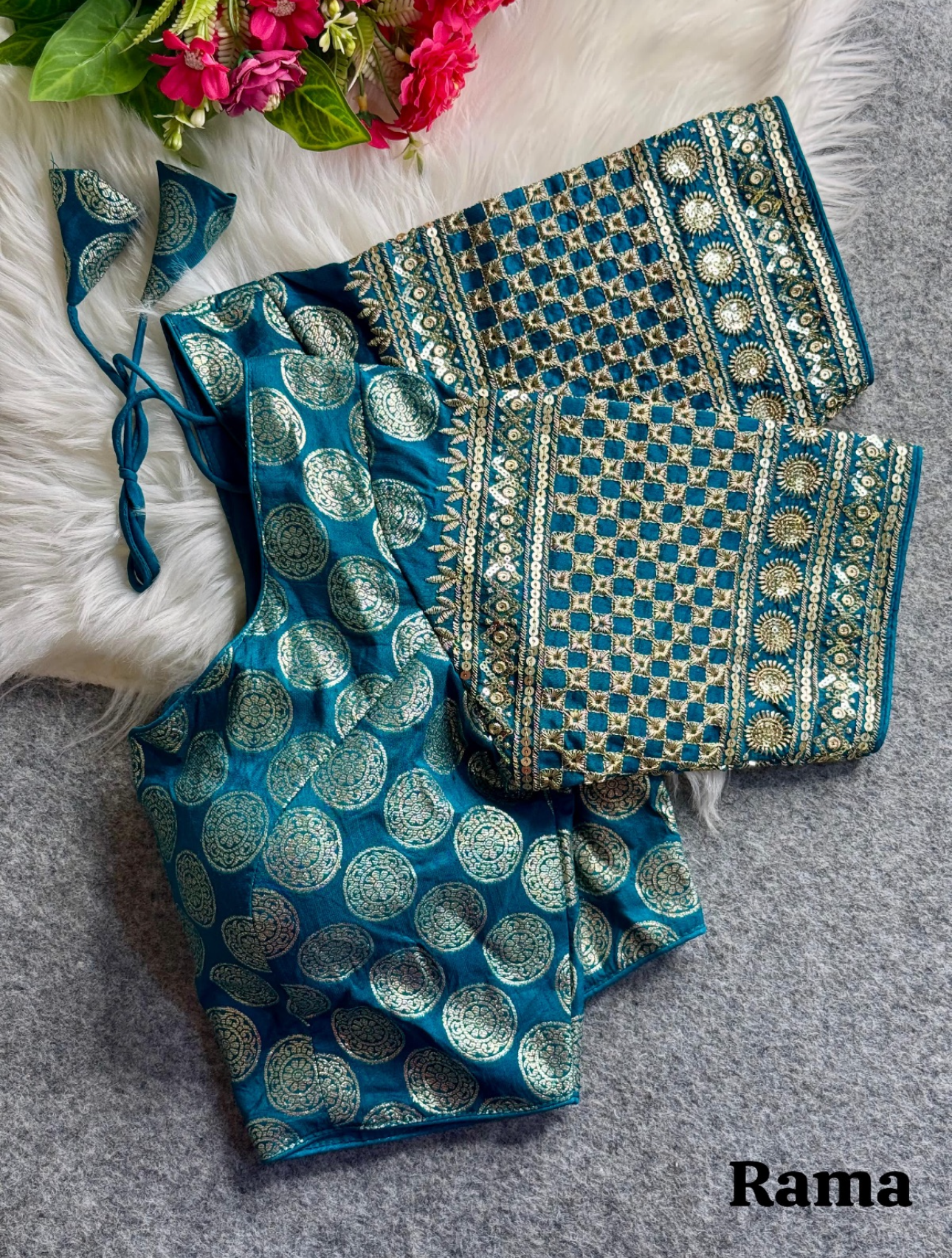 Rama Green Dola Silk Blouse with Dual Weave & Sequin Embroidery