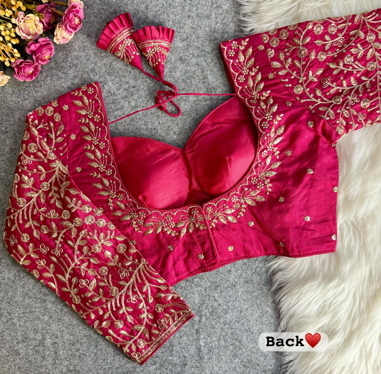 Royal Mumtaz Style Rani Pink Long Sleeves Bridal Blouse with Golden Embroidery