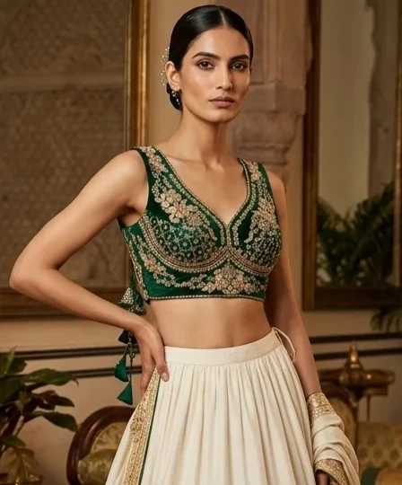 Emerald Green Embroidered Bridal Blouse