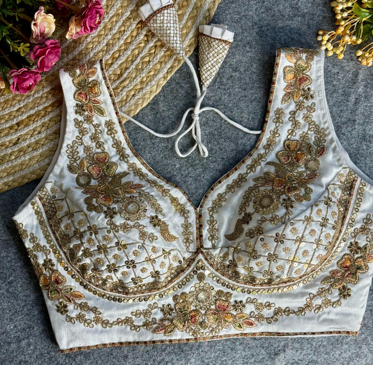Ivory White Gold Embroidered Bridal Blouse