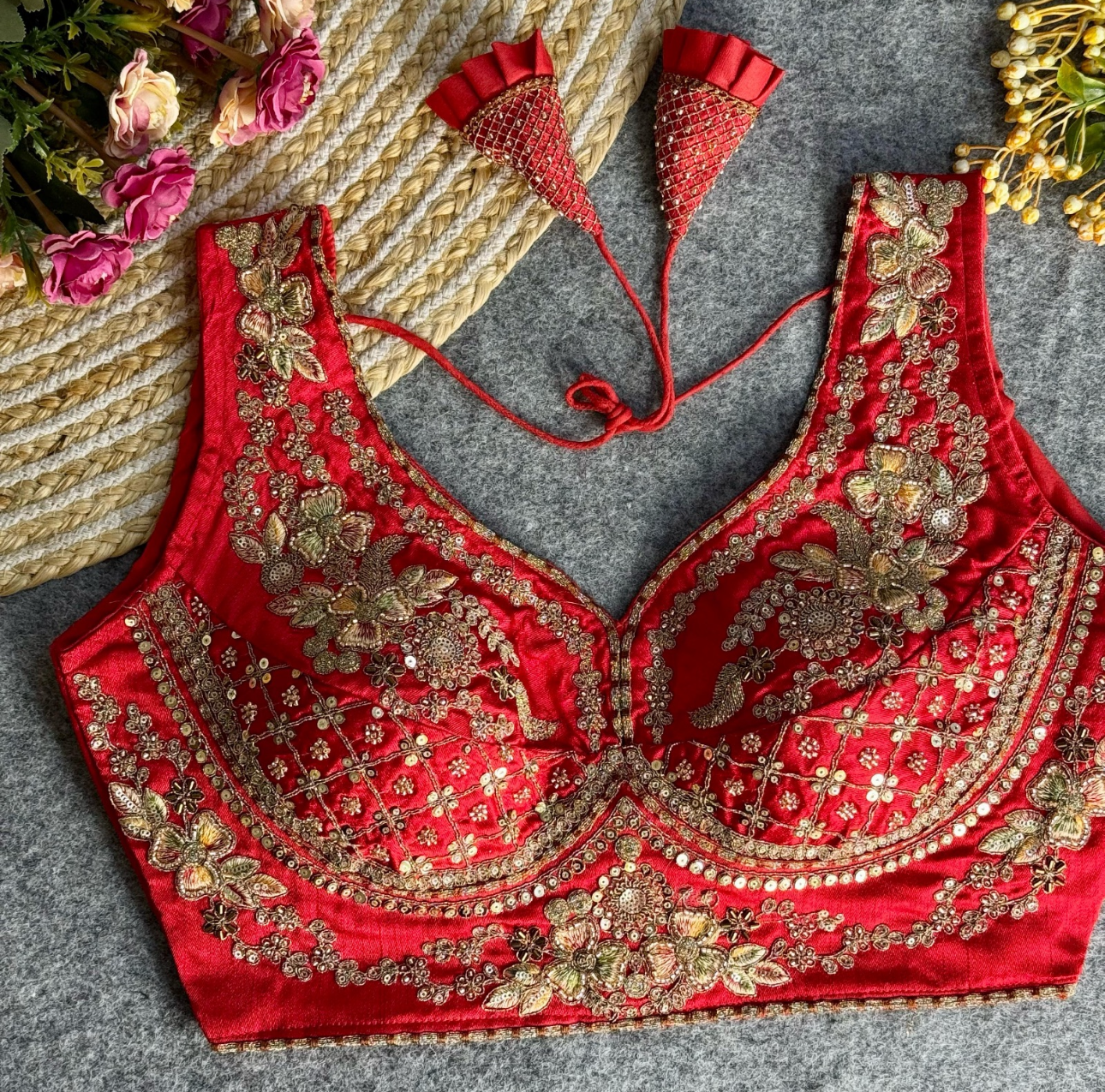 Ruby Red Embroidered Bridal Blouse