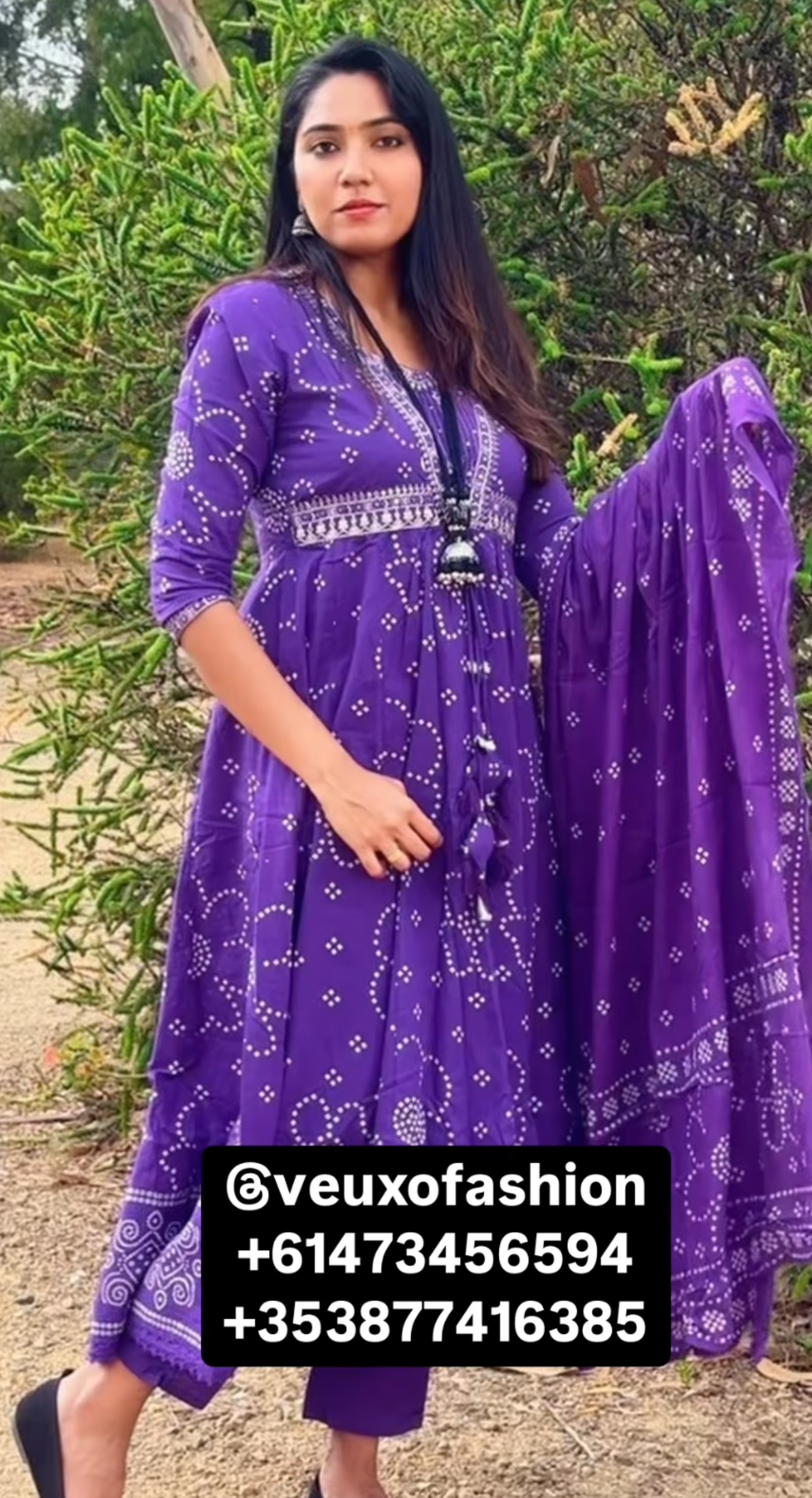 Vibrant Purple Bandhani Print Anarkali Set