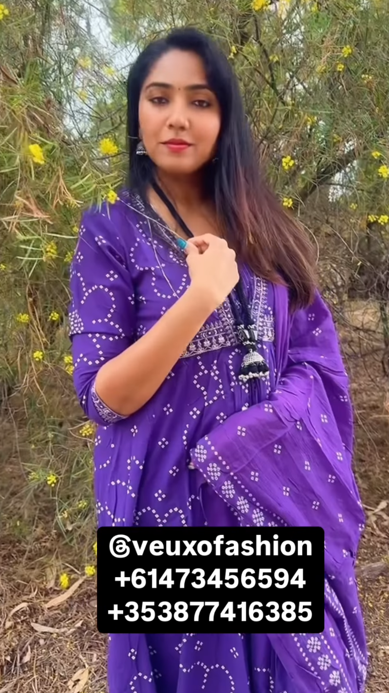 Vibrant Purple Bandhani Print Anarkali Set - Image 2