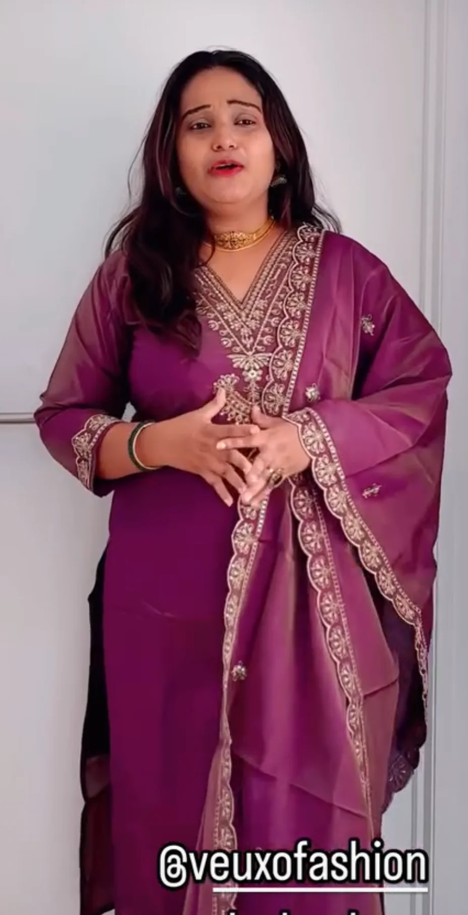 Luxurious Plum Silk Suit with Gold Embroidery