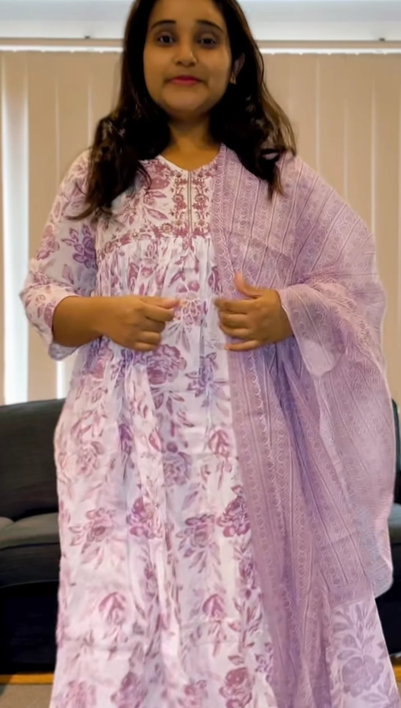  Graceful Lilac Floral Print Anarkali Set