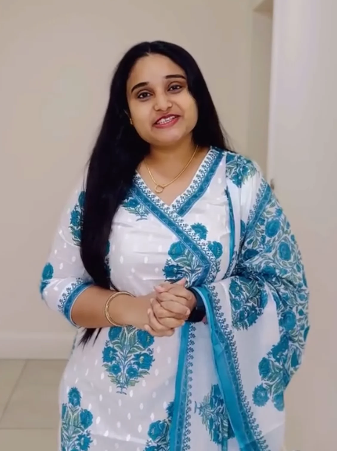 Chic White & Blue Angrakha Style Kurta Set