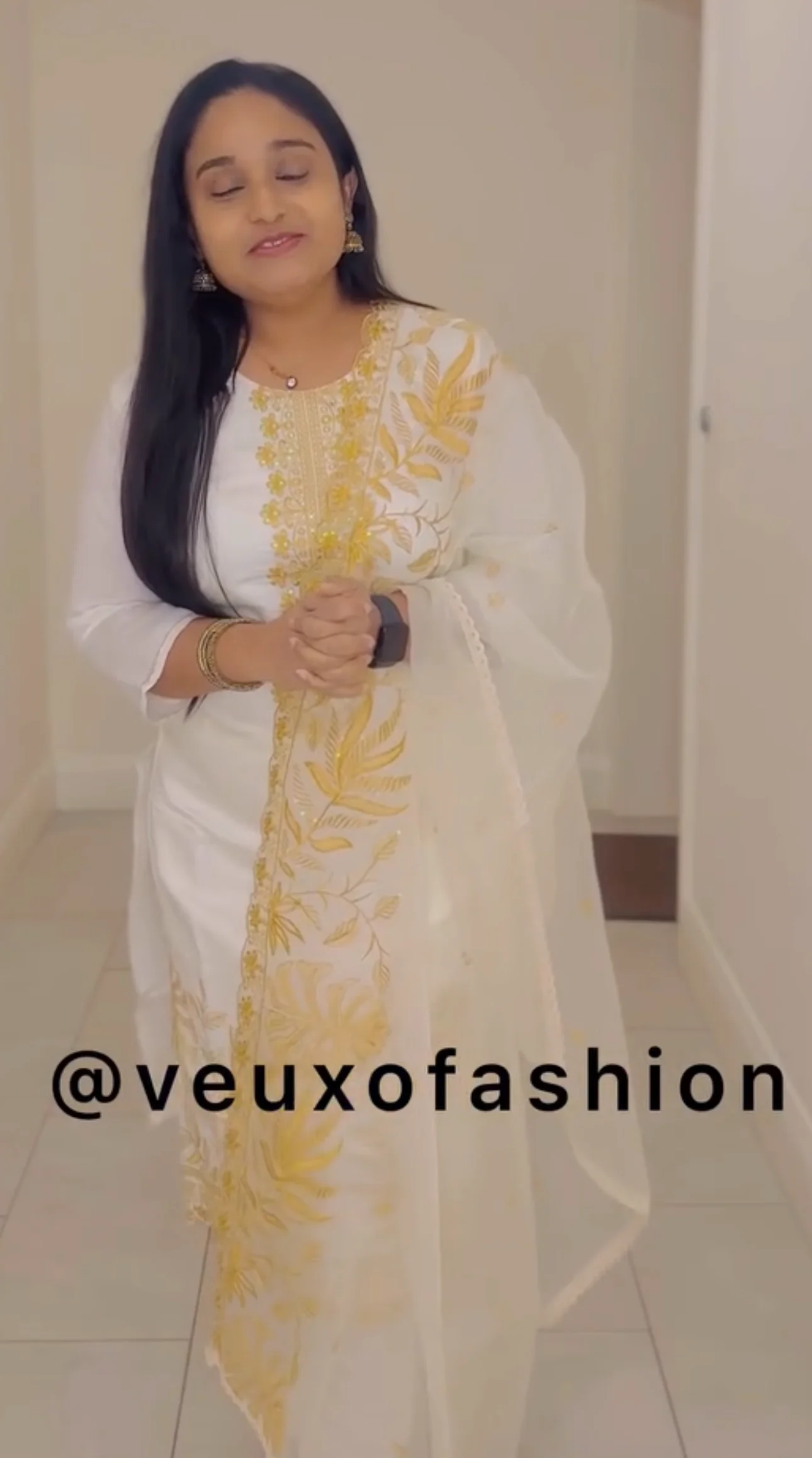 White Kurta Set with Gold & White Embroidery