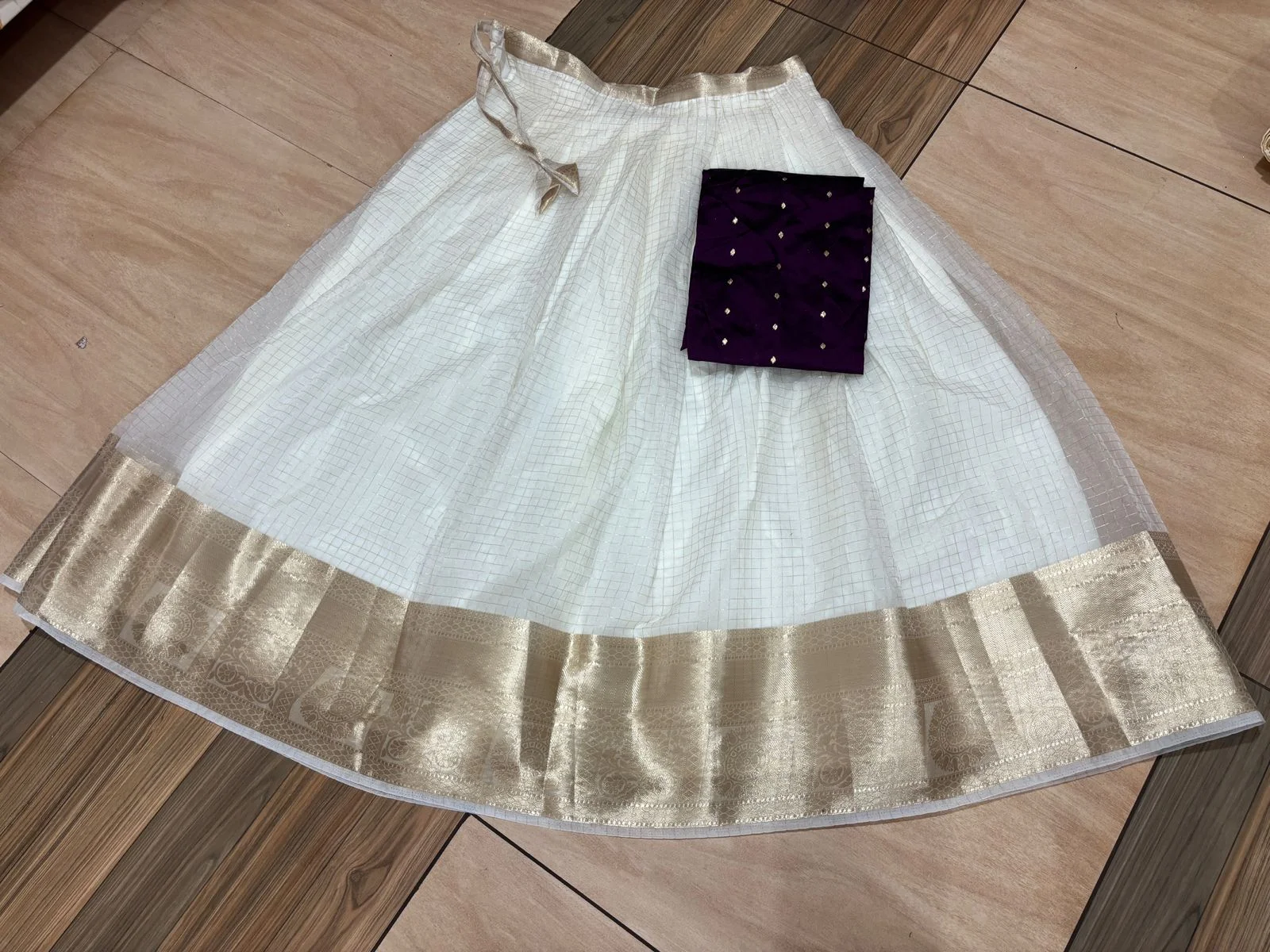 White and Gold Skirt with Purple Crop Top