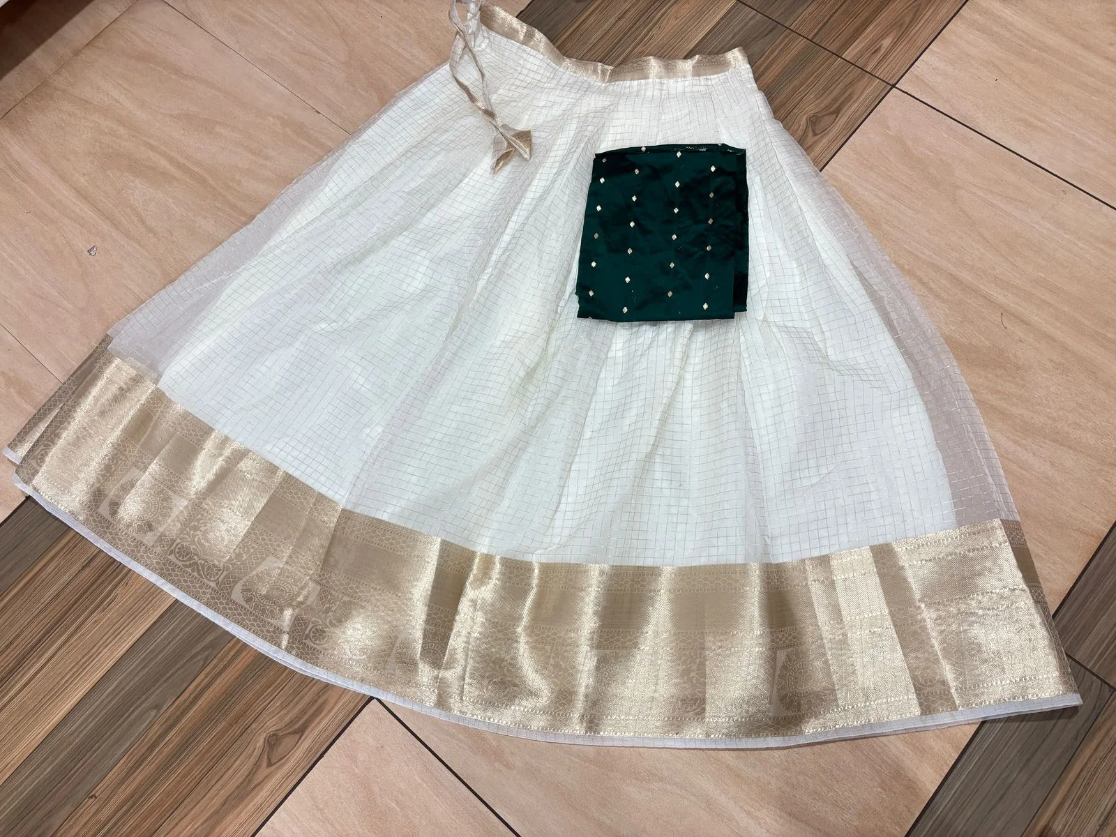 White and Gold Skirt with Emerald Green Crop Top