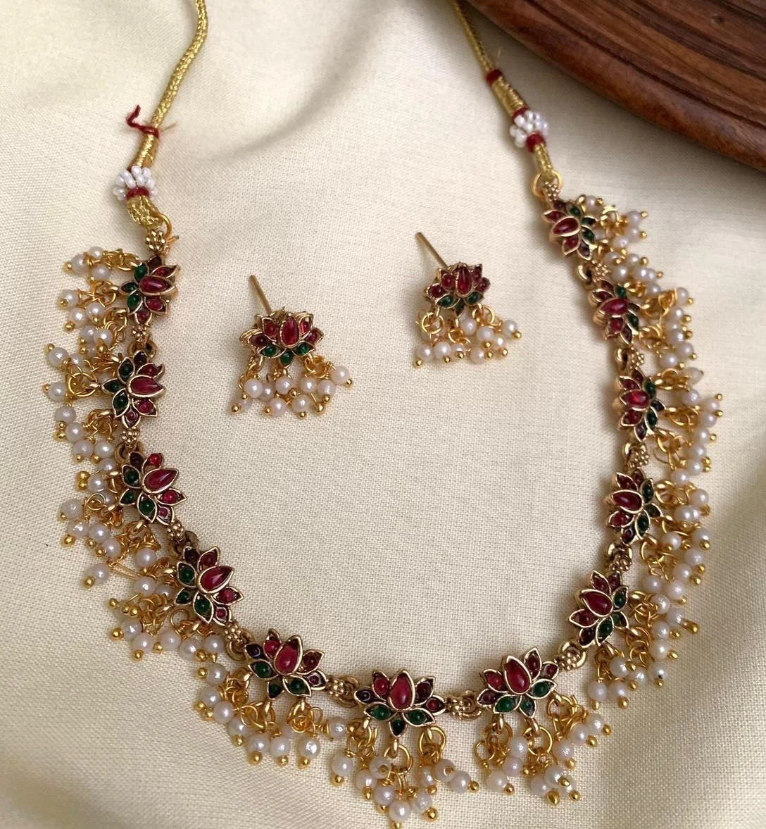 Floral Pearl Drop Necklace Set