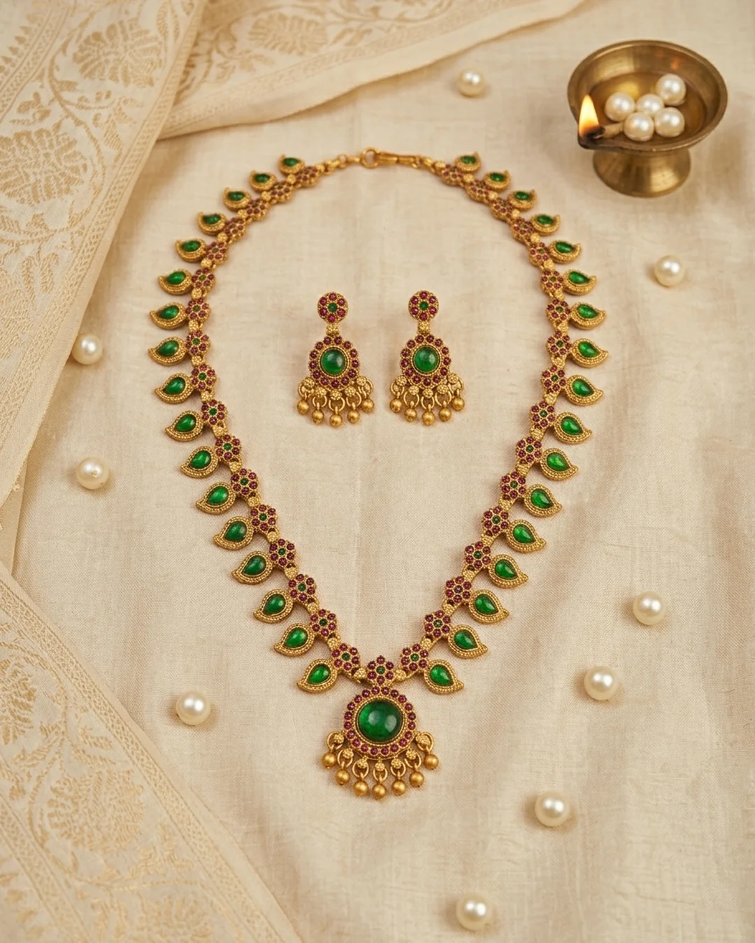 Mango Design Emerald & Ruby Necklace Set