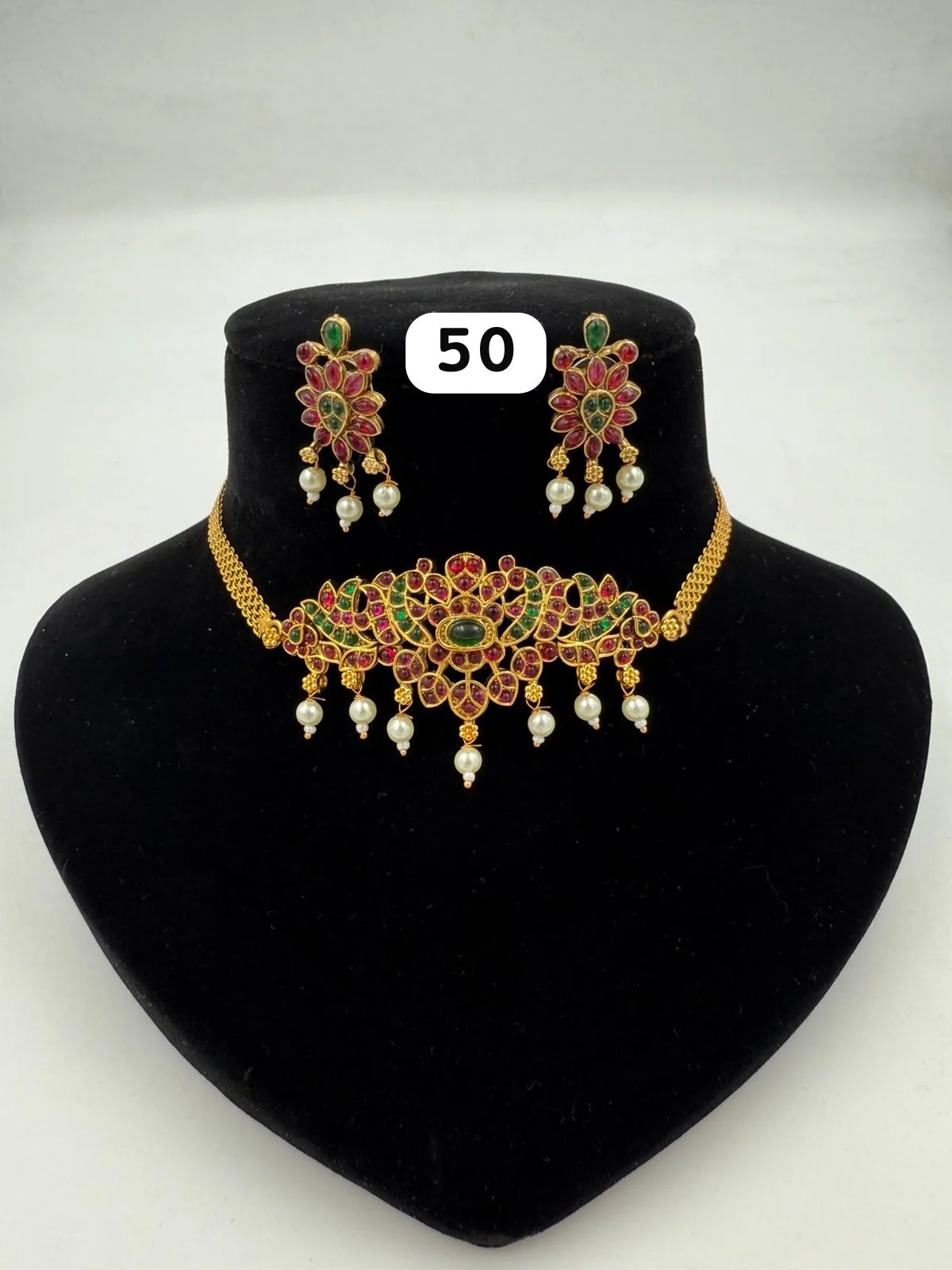 Antique Ruby Emerald Floral Choker Set