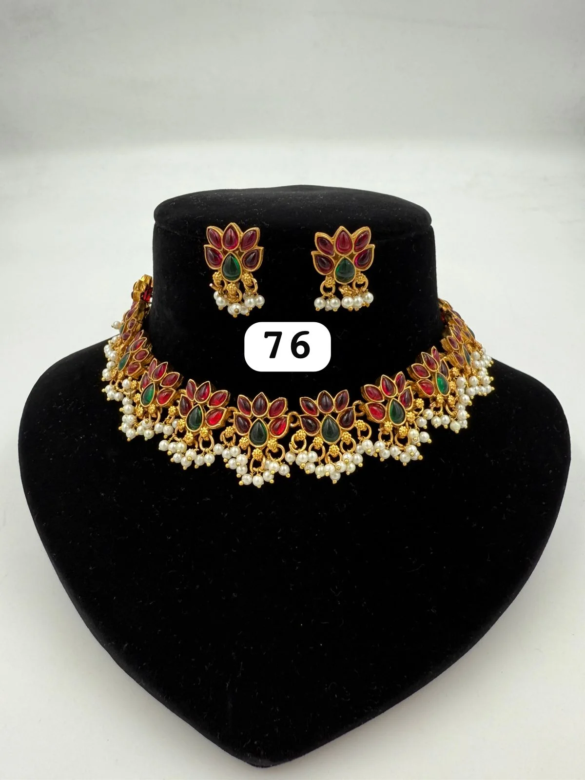 Ruby & Emerald Floral Choker with Pearl Drops