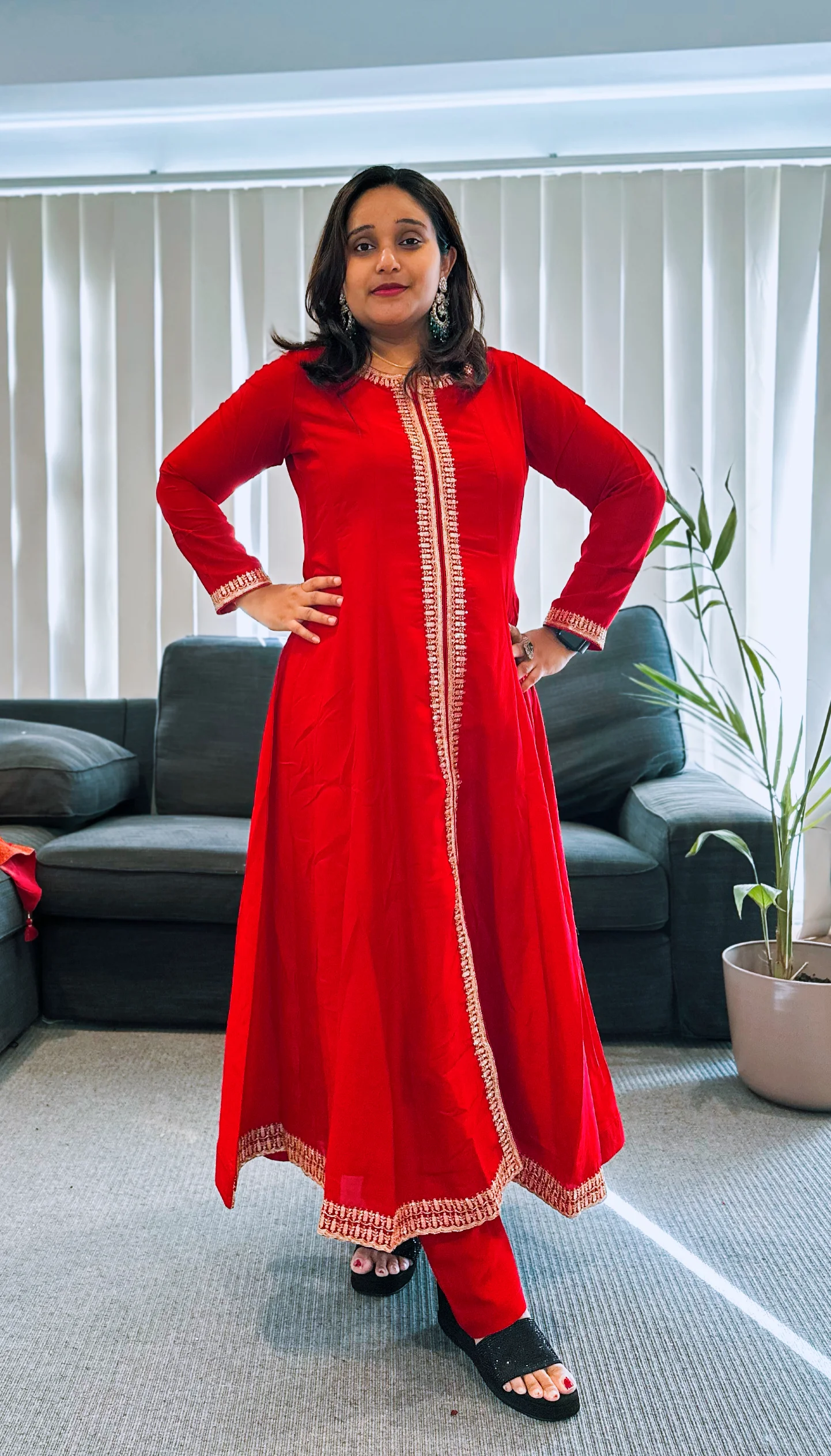  Red Floral Embroidered Kurta Set - Image 2