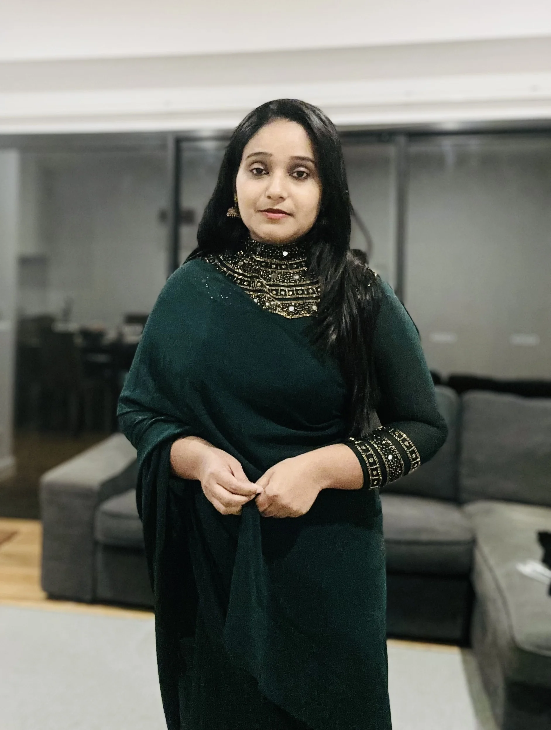  Embellished Collar Saree with Full Sleeves - Image 2