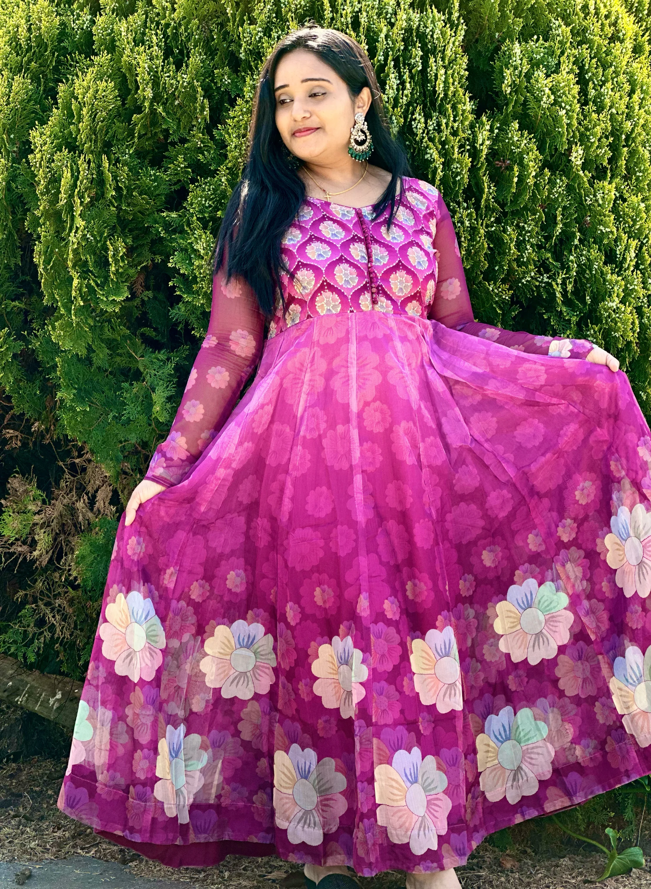 Magenta Floral Anarkali Gown