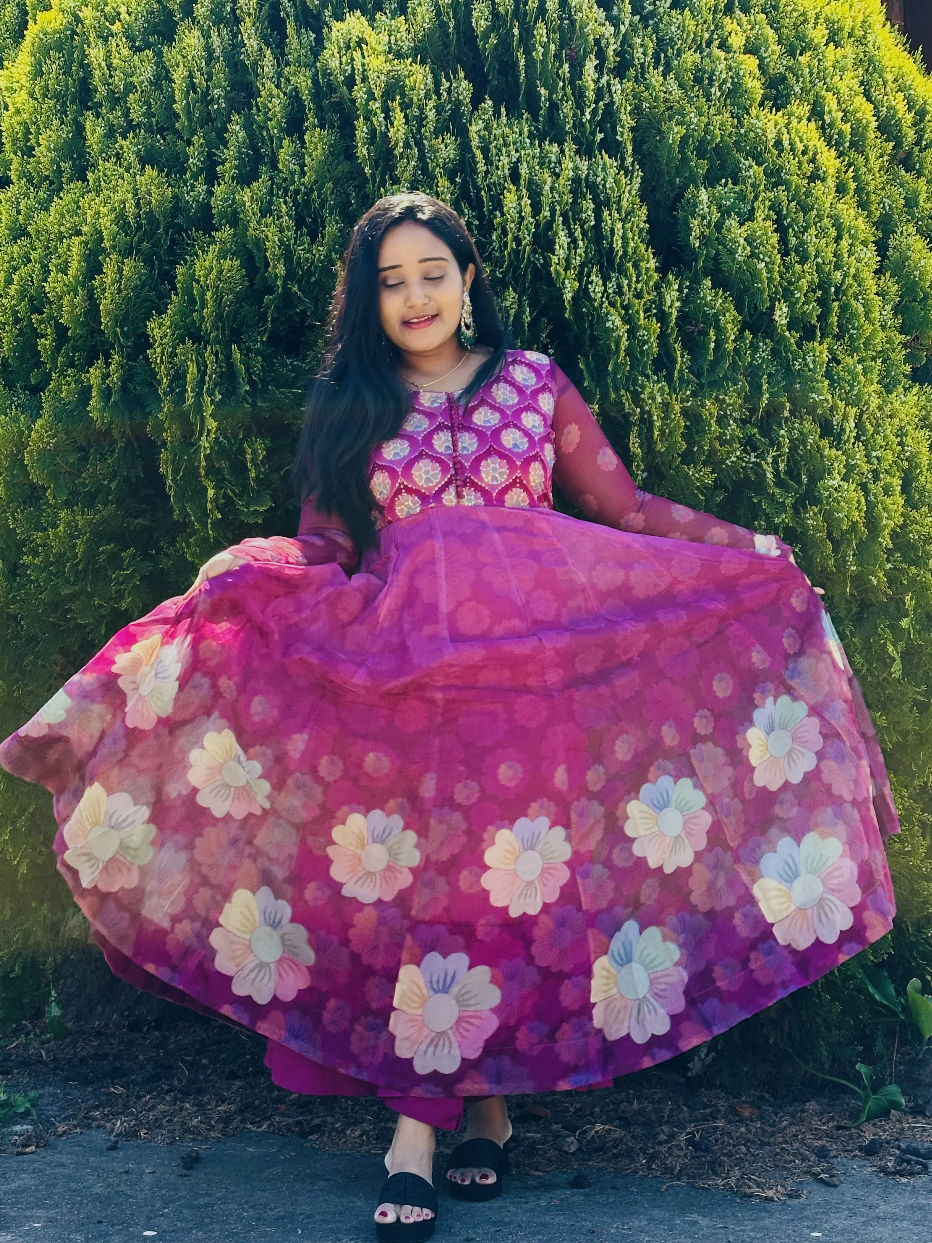 Magenta Floral Anarkali Gown - Image 2