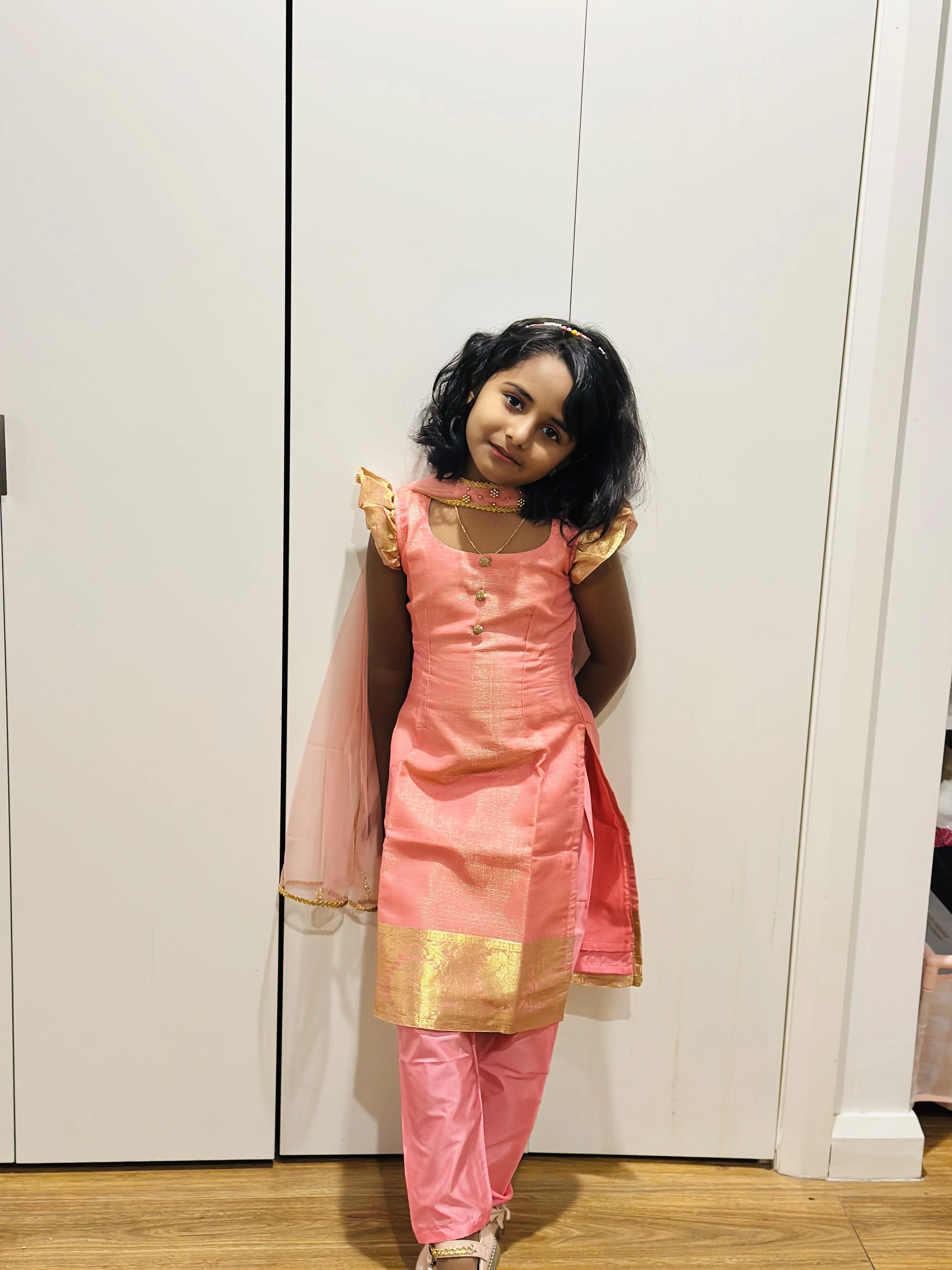  Girls' Pink and Gold Salwar Suit