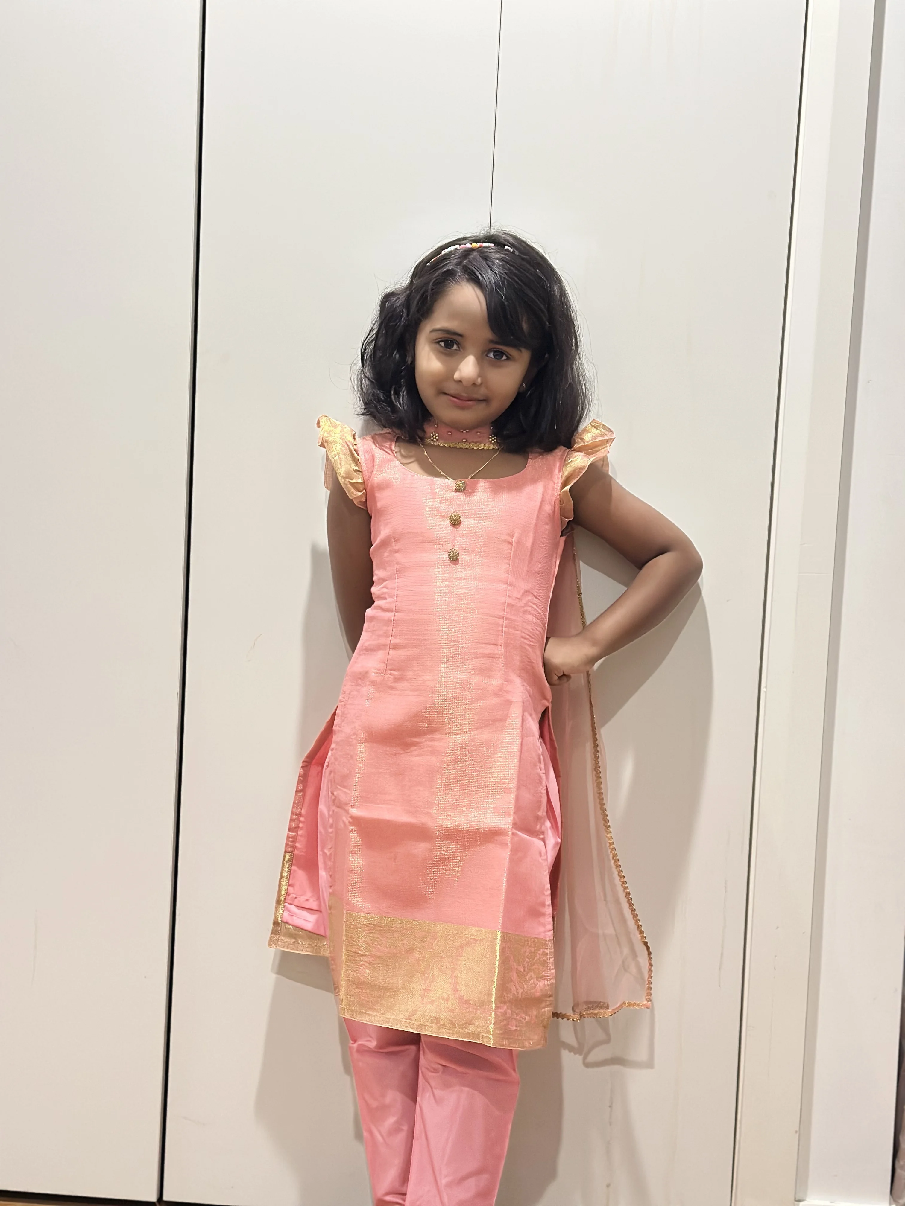 Girls' Pink and Gold Salwar Suit - Image 4