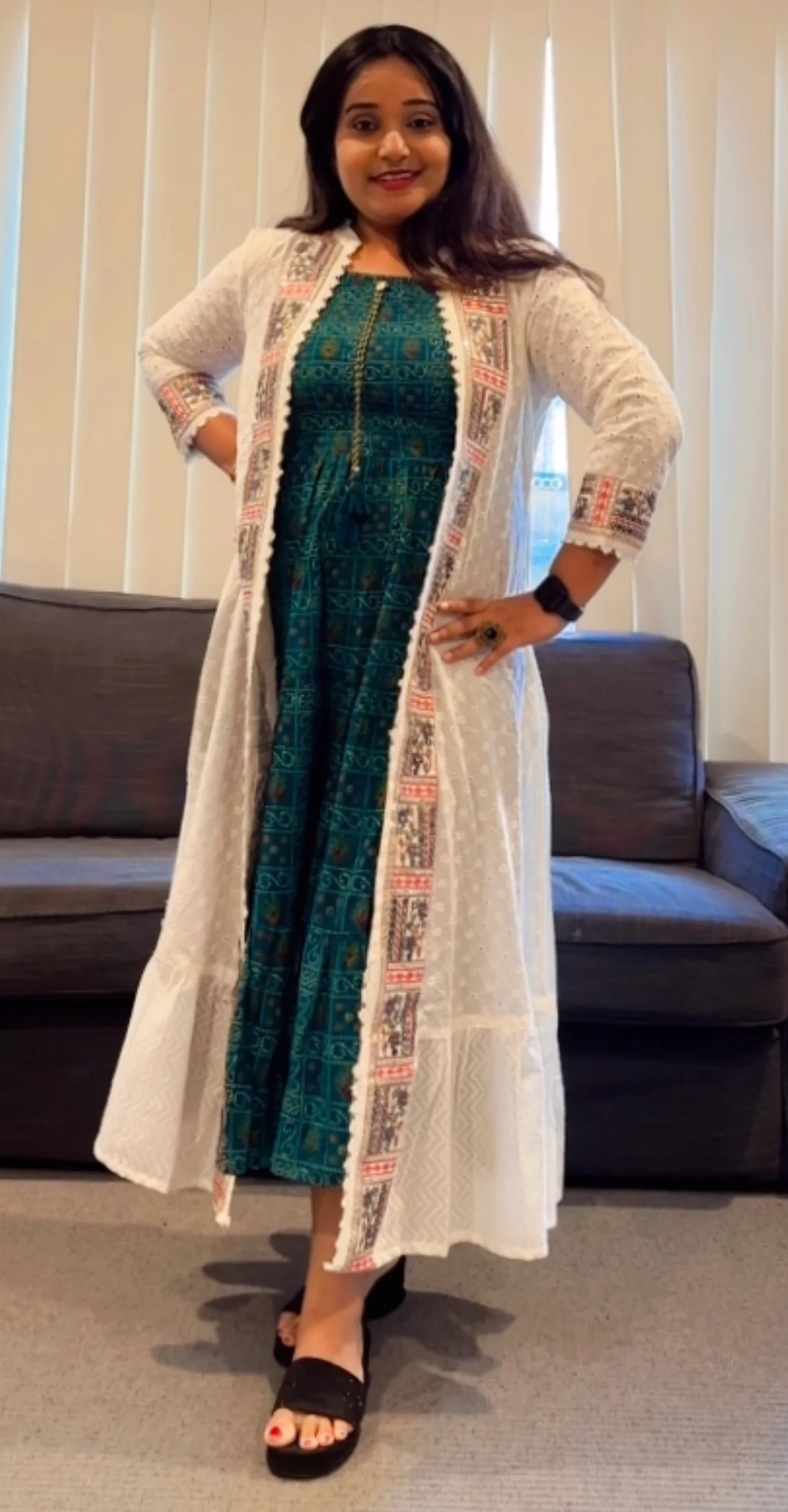 Printed Dress with Long White Shrug