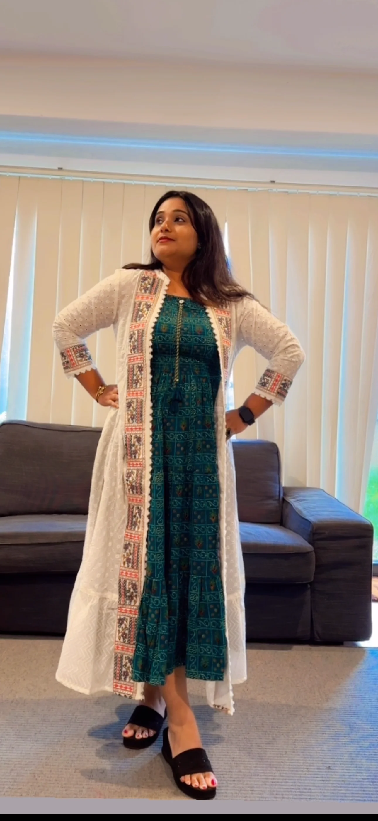 Printed Dress with Long White Shrug - Image 2