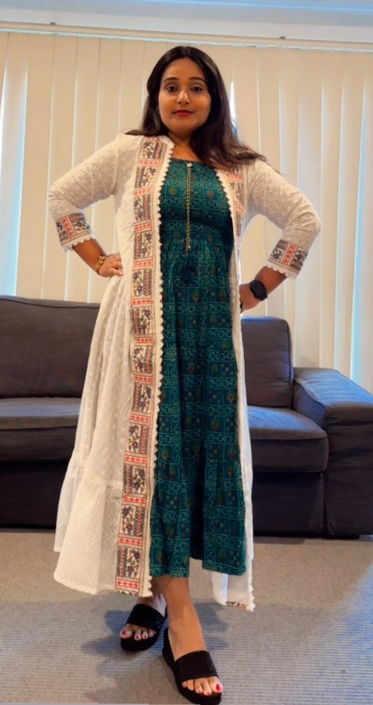 Printed Dress with Long White Shrug - Image 3