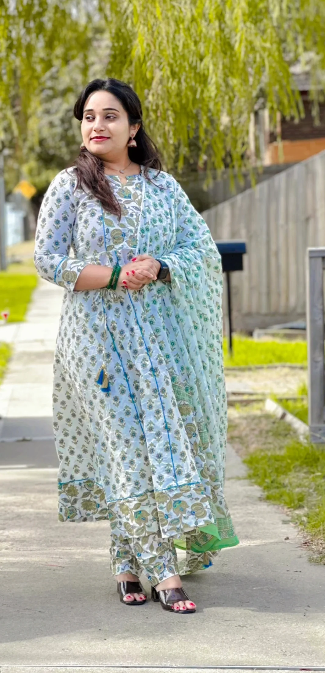  Green and White Floral Print Salwar Suit