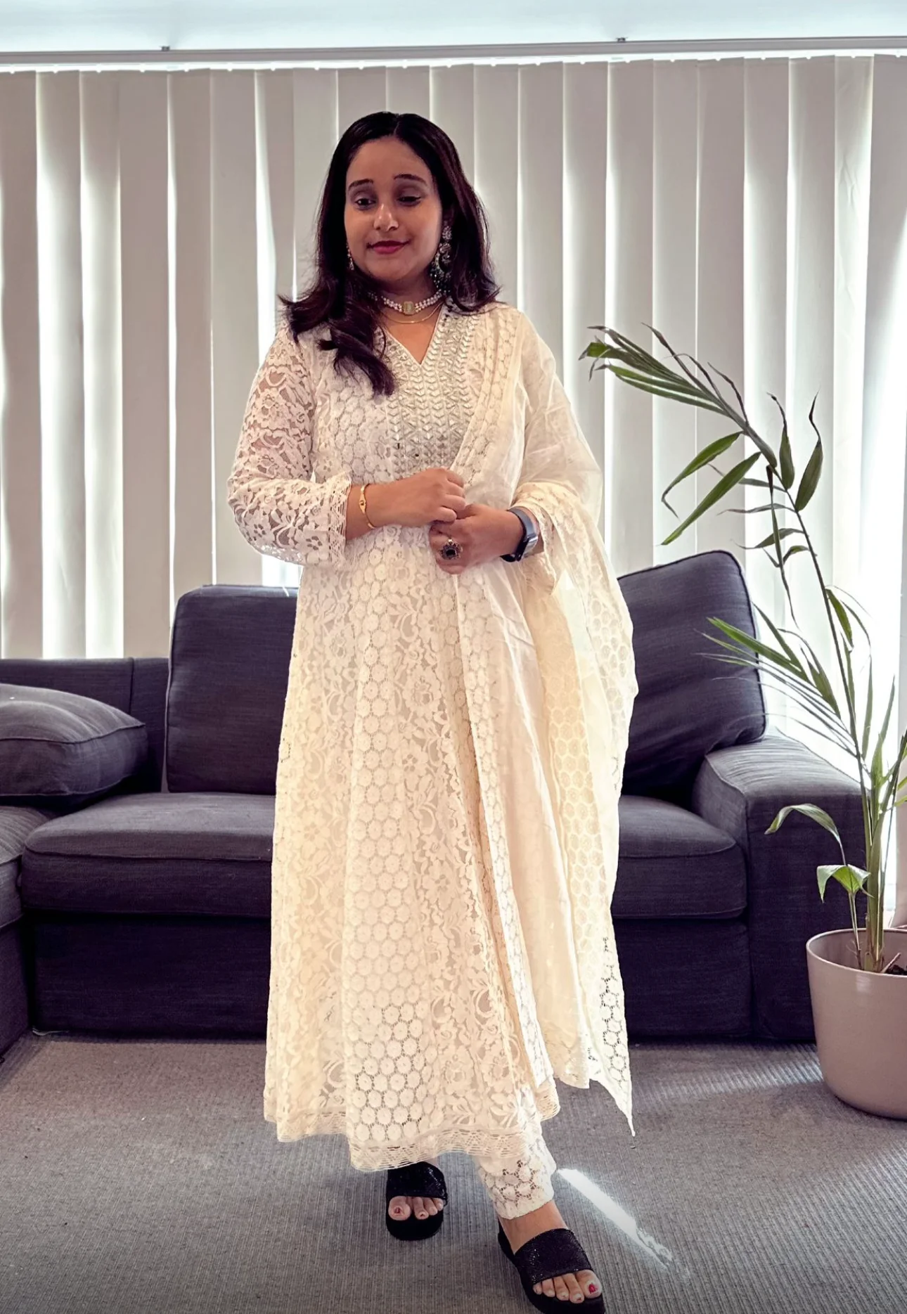  White Lace Anarkali Salwar Suit