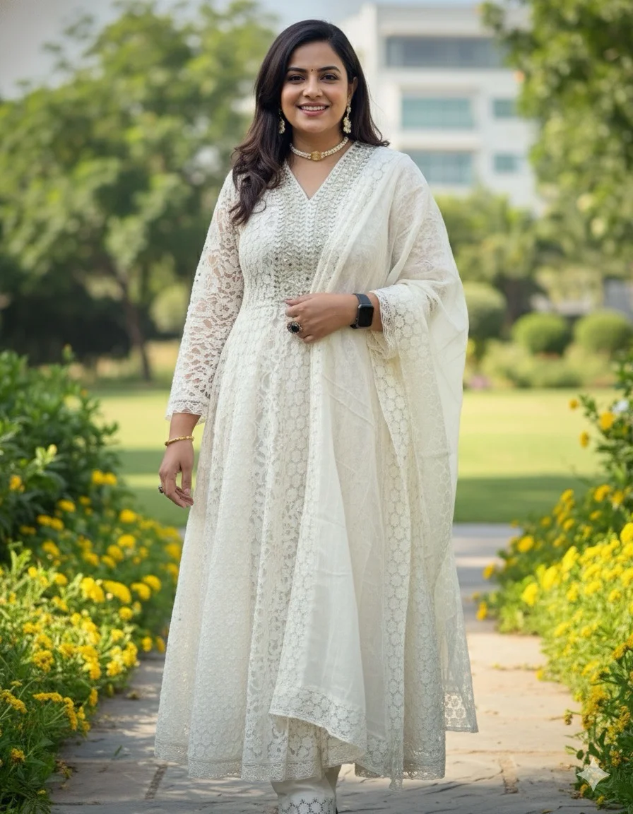  White Lace Anarkali Salwar Suit