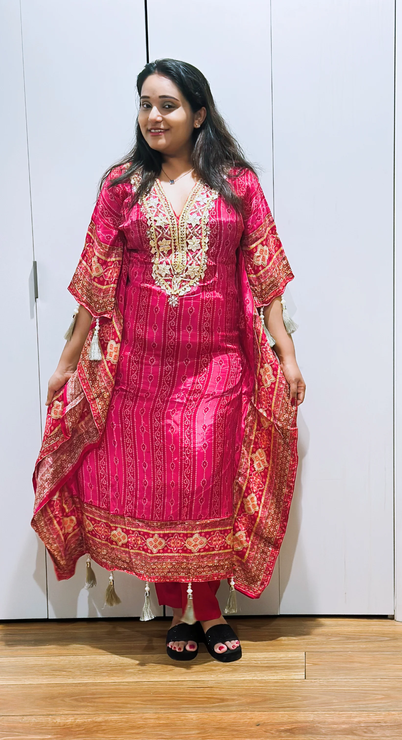  Red Embellished Bandhani Kaftan - Image 2
