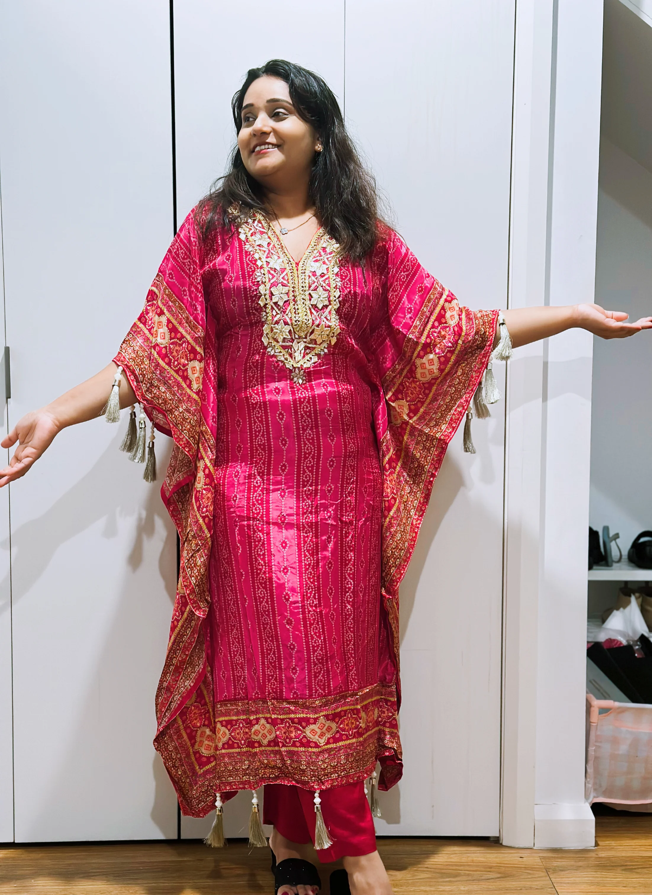  Red Embellished Bandhani Kaftan - Image 3