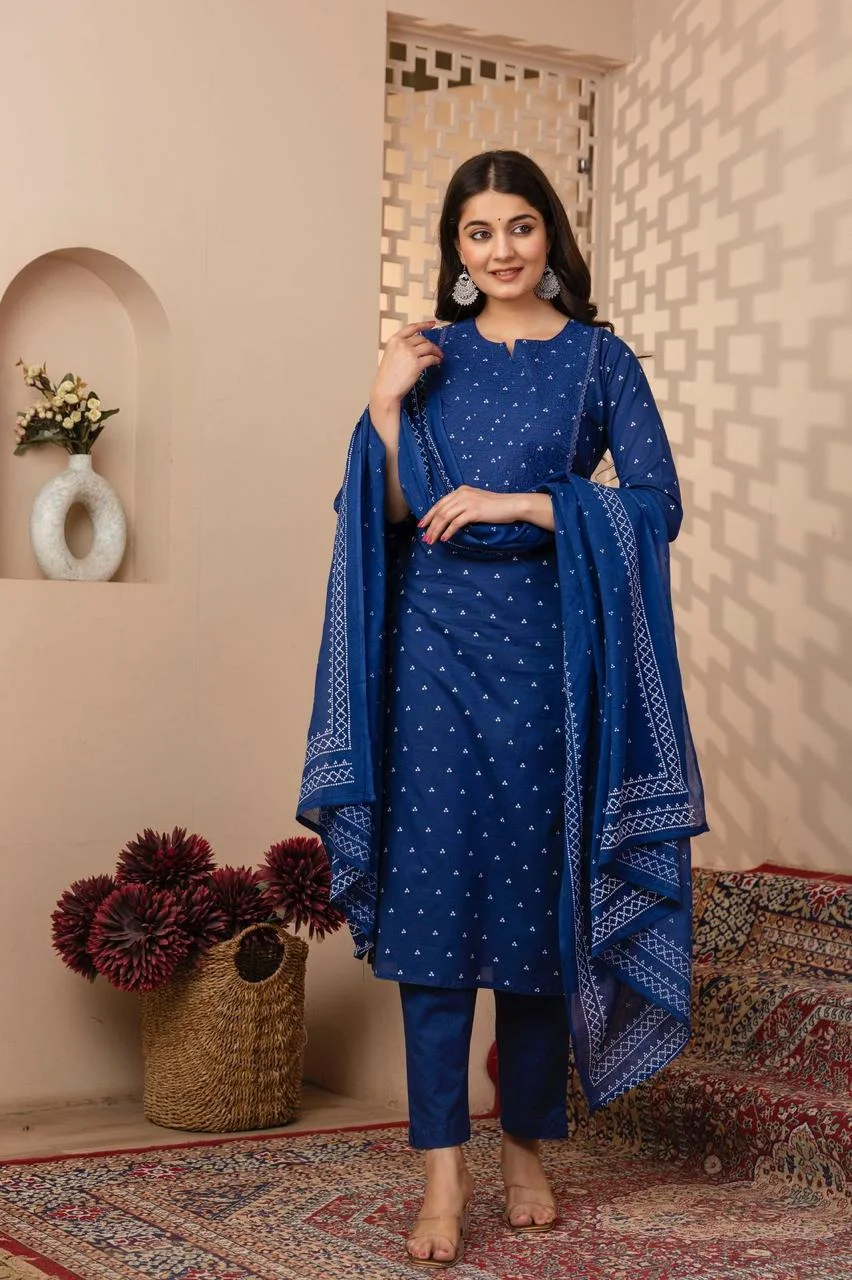  Blue Printed Cotton Salwar Suit